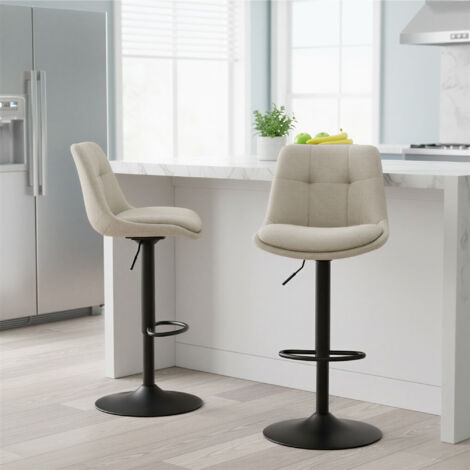 Tabourets de Bar, Ensemble de 2, Pivotants, Hauteur Réglable, avec Dossier et Repose-Pieds, Acier, Blanc