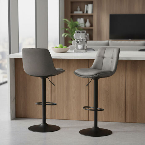 Tabourets de Bar, Ensemble de 2, Pivotants, Hauteur Réglable, avec Dossier et Repose-Pieds, Acier, Gris Tourterelle