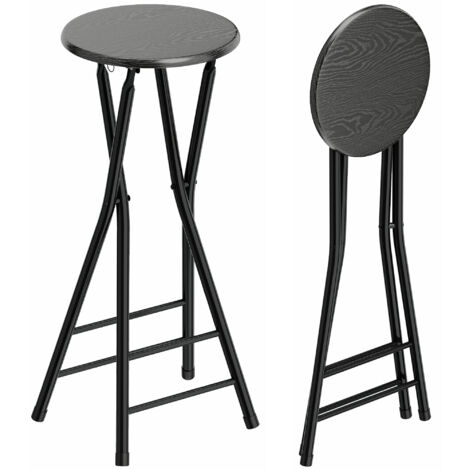 Tabourets de bar ensemble de 2. Tabouret à barre pliante avec cadre en acier. Chaises de cuisine avec repose-pieds doubles 34 x 30 x 70 cm Noires