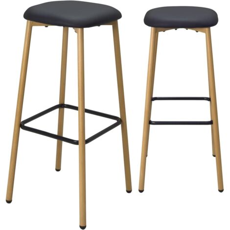 Tabourets de bar, hauteur d'assise 78 cm, pieds en métal imitation hêtre, lot de 2 NES (noir)