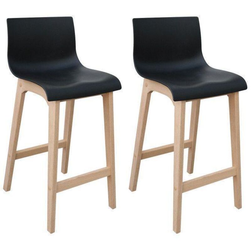 Tabourets d'ilot 65 cm tanna pieds chêne assise plastique noire - Lot de 2