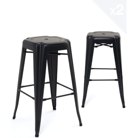 Tabourets de bar industriels en métal BOOKA, lot de 2 (noir)