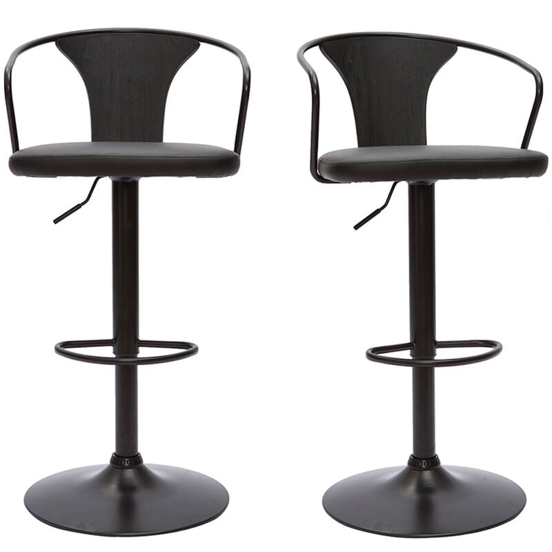 Miliboo - Tabourets de bar industriels réglables noirs (lot de 2) beckett