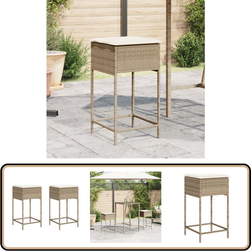 Tabourets de bar jardin avec coussins lot de 2 beige poly rotin - Tabouret De Jardin - Chaise De Jardin - Fauteuil De Jardin - Mobilier De Jardin
