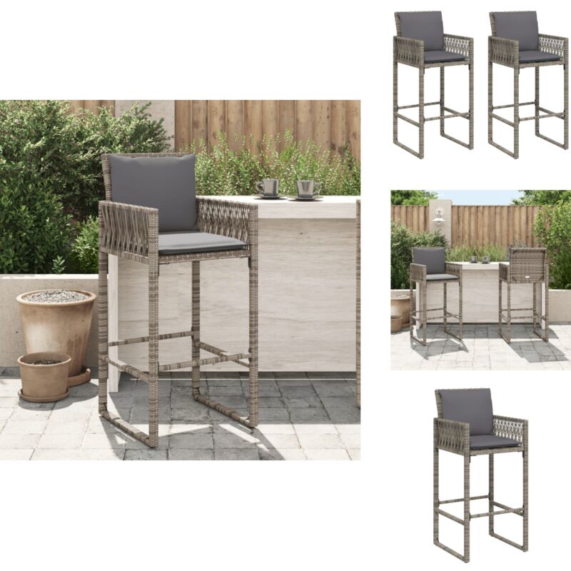 Tabourets de bar jardin coussins lot de 2 gris résine tressée - Tabouret De Bar Jardin - Chaises De Jardin - Mobilier De Jardin - Meubles D'extérieur