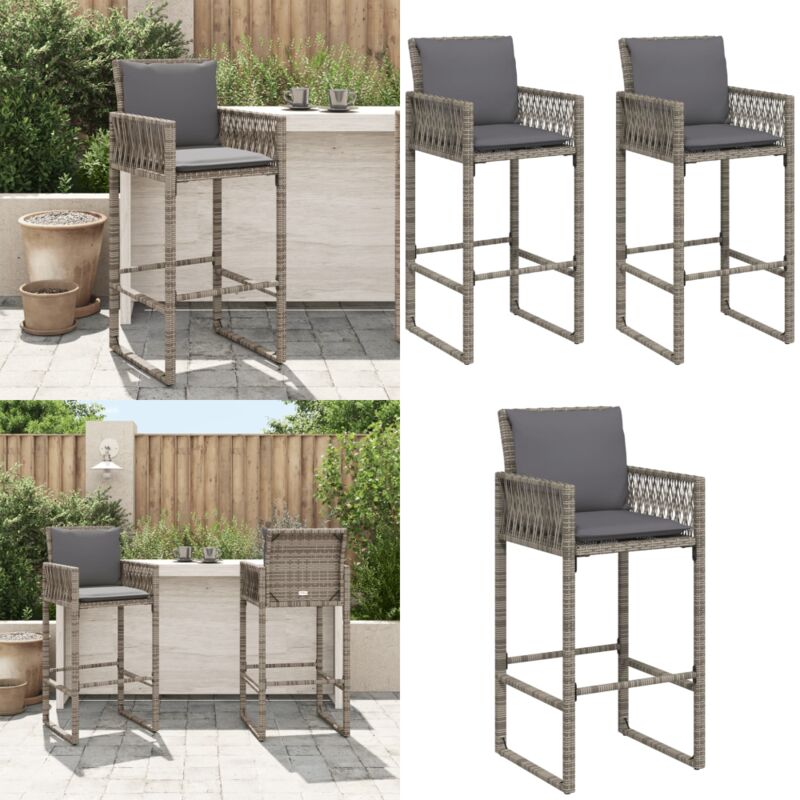 Tabourets de bar jardin coussins lot de 2 gris résine tressée - Tabouret De Bar Jardin - Chaises De Jardin - Mobilier De Jardin - Meubles D'extérieur
