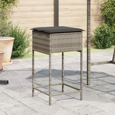Tabourets de bar jardin coussins lot de 2 gris résine tressée vidaXL