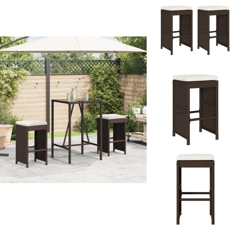 Tabourets de bar jardin coussins lot de 2 marron résine tressée - Tabouret De Bar De Jardin - Tabourets De Bar De Jardin - Tabouret - Tabouret De