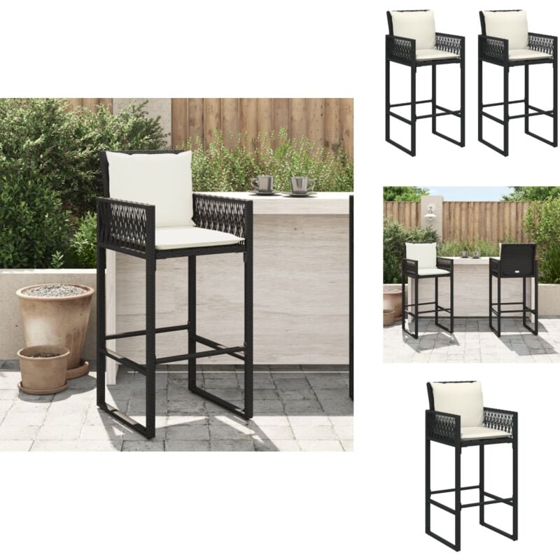 Tabourets de bar jardin coussins lot de 2 noir résine tressée - Tabouret De Bar Jardin - Chaises De Jardin - Mobilier Extérieur - Résine Tressée
