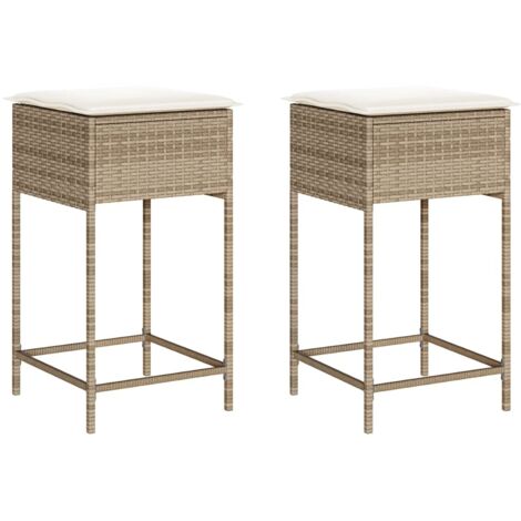 Tabourets de bar jardin，Repose-pied avec coussins lot de 2 beige poly rotin CFW35493