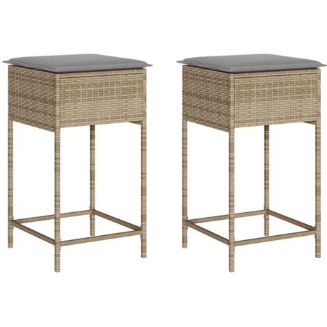 Tabourets de bar jardin，Repose-pied avec coussins lot de 2 beige poly rotin CFW69194