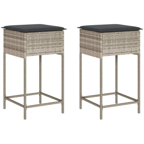 Tabourets de bar jardin，Repose-pied avec coussins lot de 2 gris clair rotin CFW35390