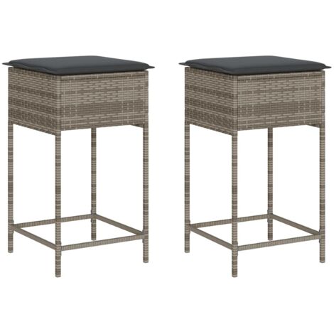 Tabourets de bar jardin,Repose-pied coussins lot de 2 gris résine tressée CFW62271