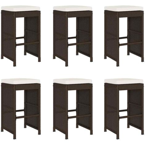 Tabourets de bar jardin,Repose-pied coussins lot de 6 marron résine tressée CFW10494