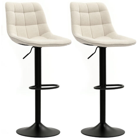 Tabourets de bar lot 2 modernes pivotants dossier réglables repose-pieds tissu beige