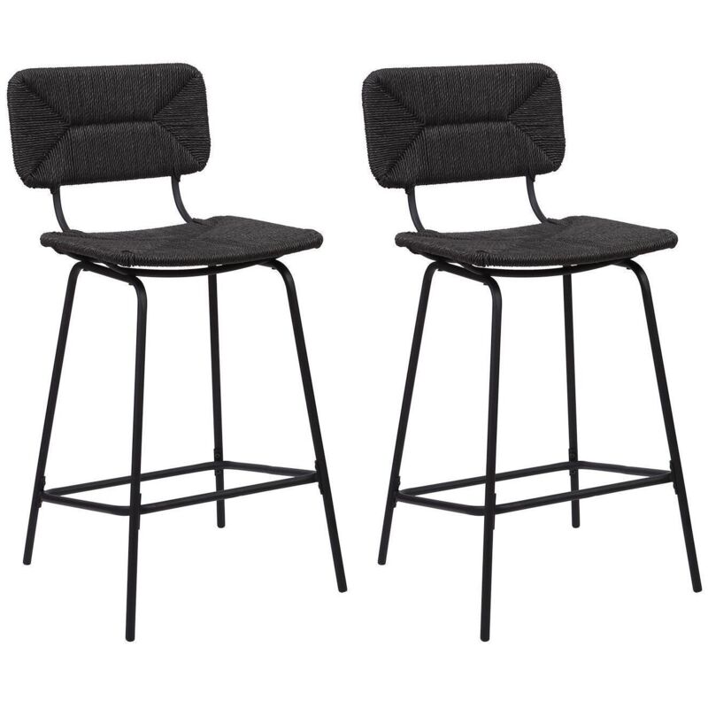 Mob-in - Lot de 2 tabourets d'ilot 65 cm en métal et rotin nema