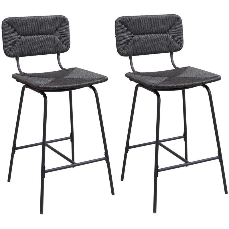 Mob-in - Lot de 2 tabourets d'ilot 65 cm en métal et rotin synthétique tidra Noir