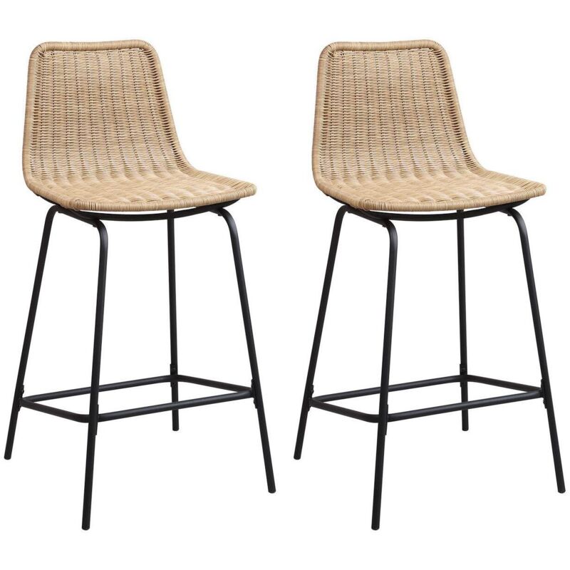 Mob-in - Lot de 2 tabourets d'ilot 65 cm en métal et rotin synthétique bali Naturel
