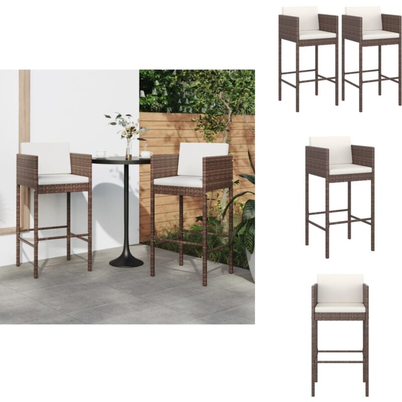 Tabourets de bar lot de 2 avec coussins marron résine tressée - Tabouret De Bar - Chaises De Jardin - Mobilier De Jardin - Résine Tressée - Tabouret