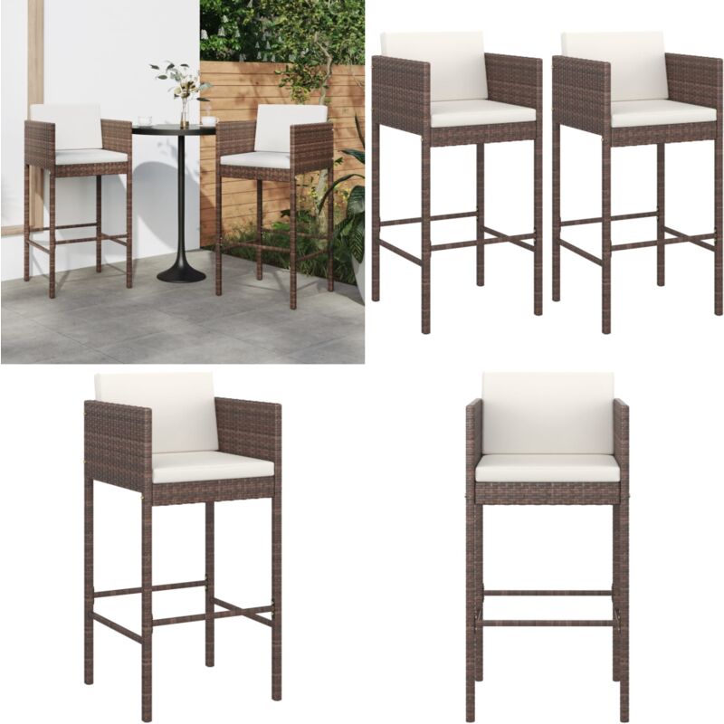 Vidaxl - Tabourets de bar lot de 2 avec coussins marron résine tressée - Tabouret De Bar - Chaises De Jardin - Mobilier De Jardin - Résine Tressée