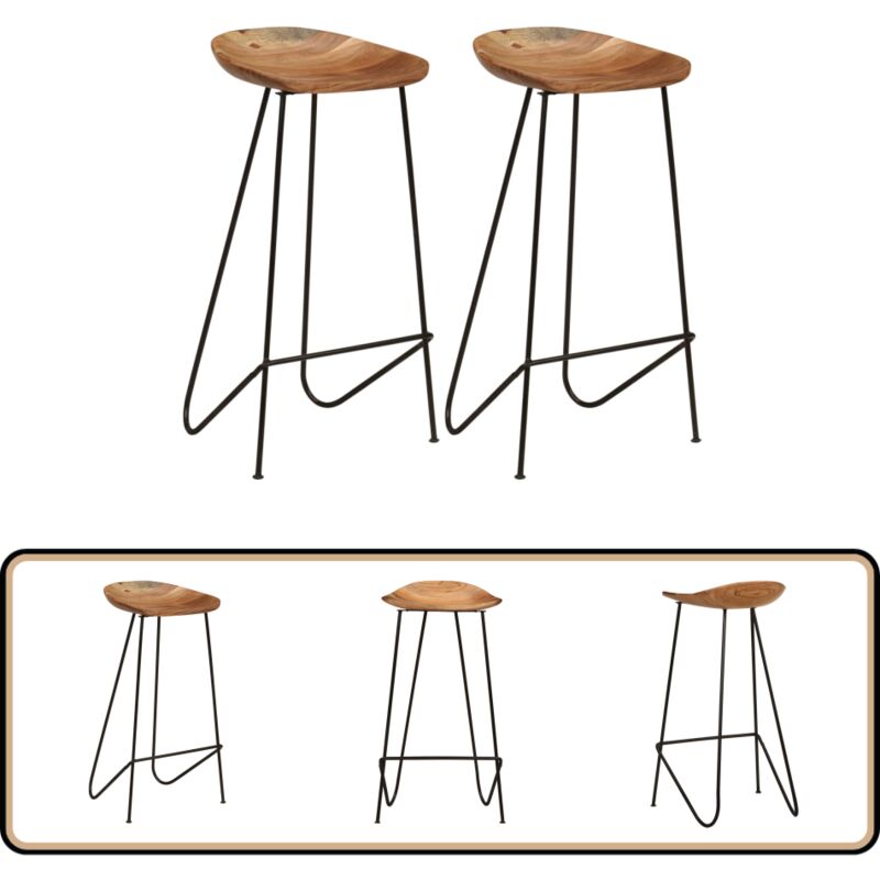 Vidaxl - Tabourets de bar lot de 2 bois d'acacia massif - Tabourets De Bar - Chaise De Bar - Tabouret De Bar - Meubles Industriels - Mobilier De