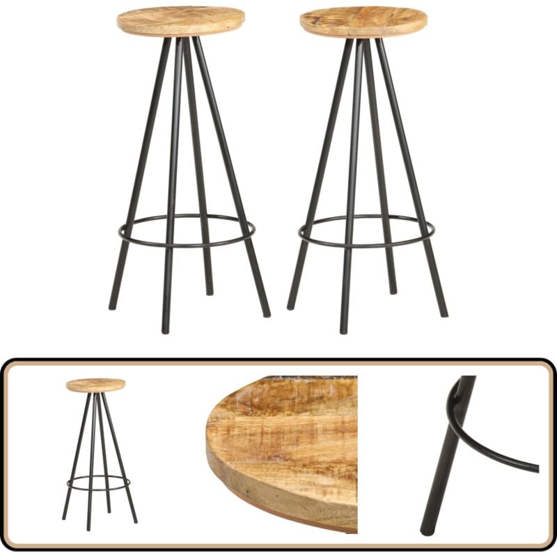 Vidaxl - Tabourets de bar lot de 2 bois de manguier brut - Tabouret De Bar - Tabouret En Bois - Mobilier Industriel - Chaise De Bar - Décoration