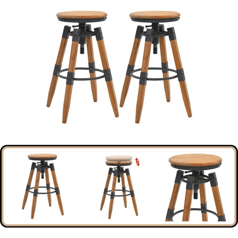 Tabourets de bar lot de 2 bois de sapin solide - Tabourets De Bar - Tabourets Hauts - Chaise De Bar - Mobilier De Cuisine - Meubles Industriels