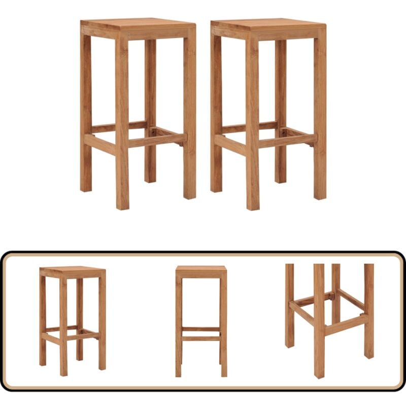 Tabourets de bar lot de 2 bois de teck massif - Tabouret De Bar - Tabourets De Bar - Chaise Haute - Mobilier De Cuisine - Meubles De Salle À Manger