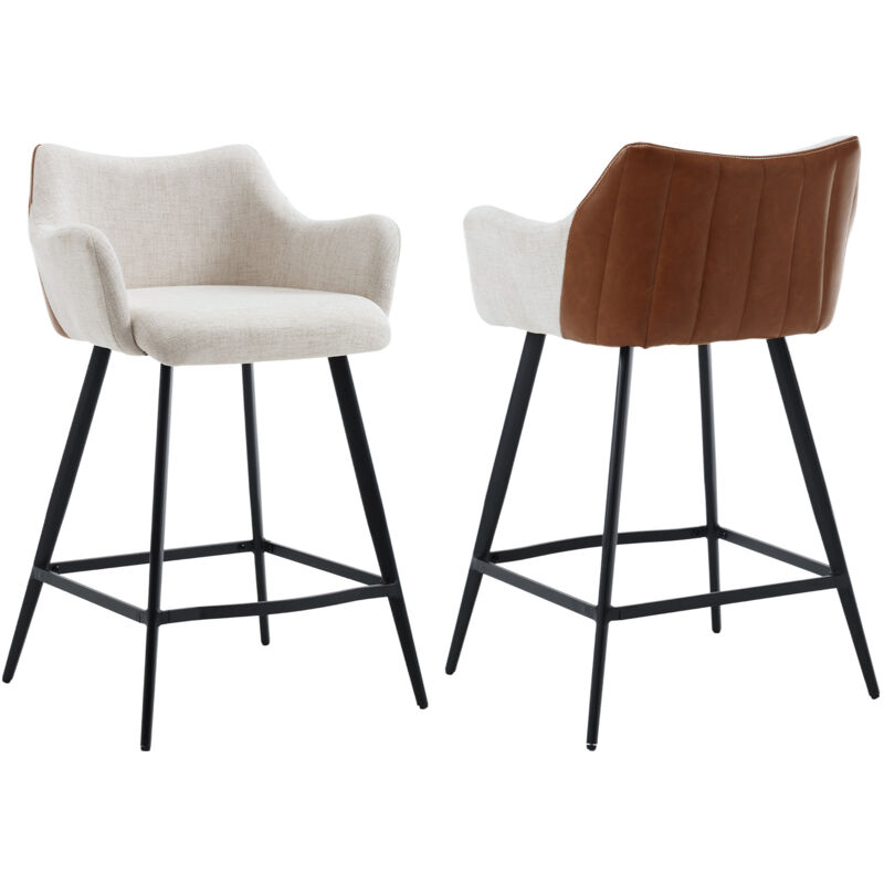 Wahson Office Chairs - Tabourets de Bar Lot de 2 Chaise de Bar avec Accoudoirs Tabouret Bar Moderne pour Bar et Cuisine, Beige