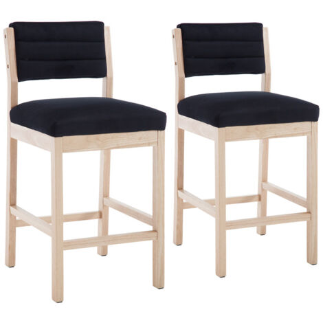 WAHSON OFFICE CHAIRS Tabourets de Bar Lot de 2 Chaise de Bar en Bois Vintage avec Dossier Chaise Haute Cuisine Moderne pour Ilot Central Cuisine, Velours, Noir