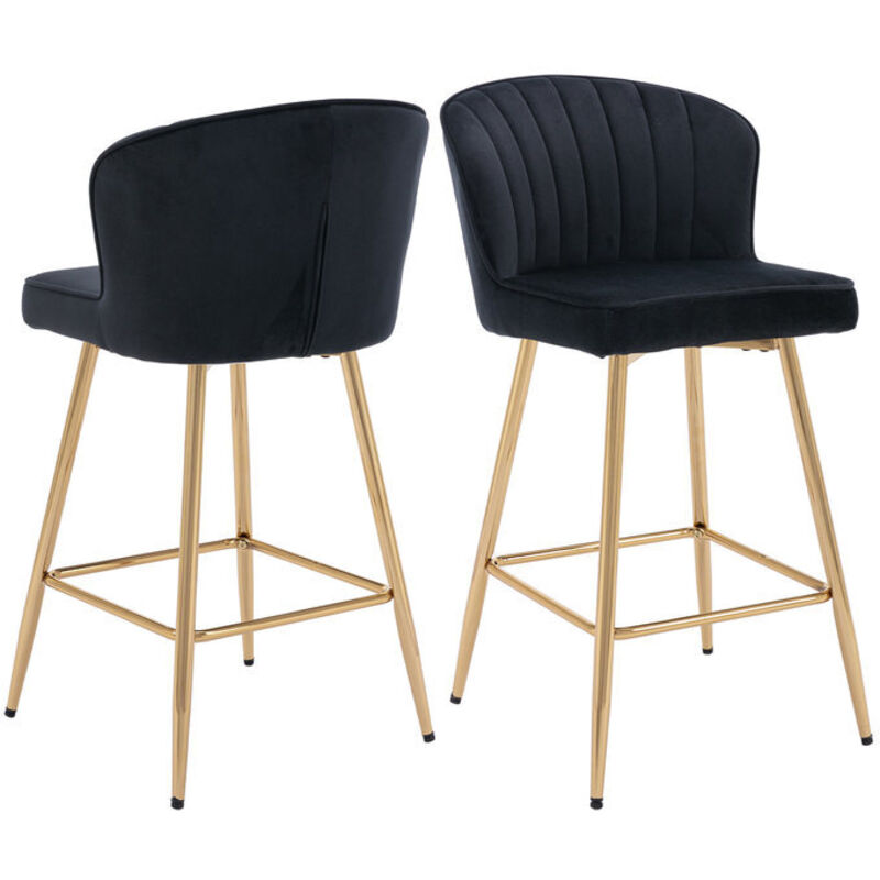 Wahson Office Chairs - Tabourets de Bar Lot de 2 Chaise de Bar Moderne avec Dossier Chaise Haute Bar pour Central Îlot de Cuisine, Velours, Noir