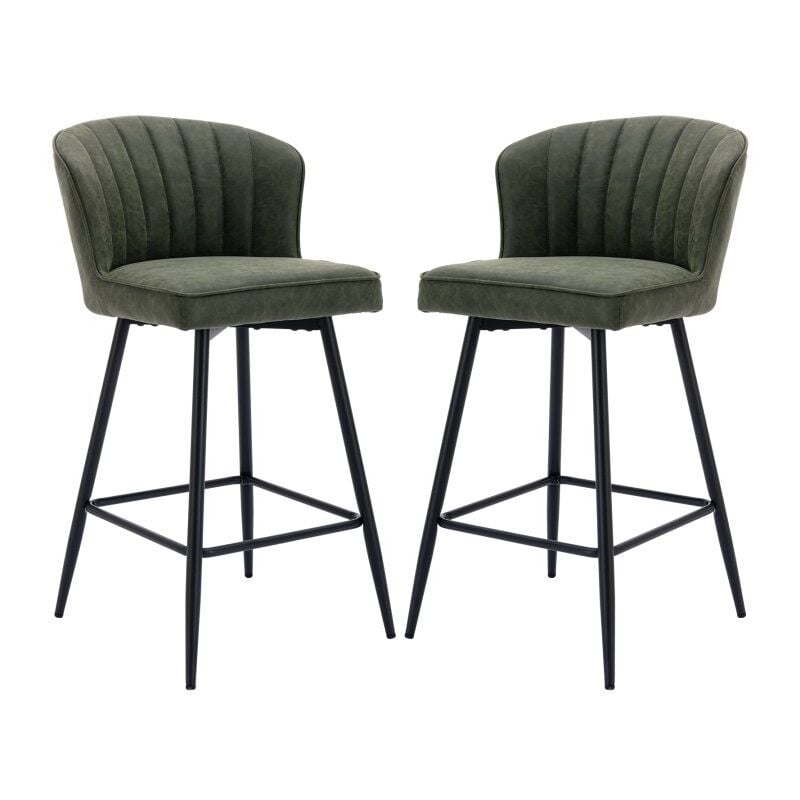 Tabourets de Bar en Similicuir Lot de 2 Chaise de Bar Moderne avec Dossier Cuir pu Tabouret Bar avec Pied Métal, Vert