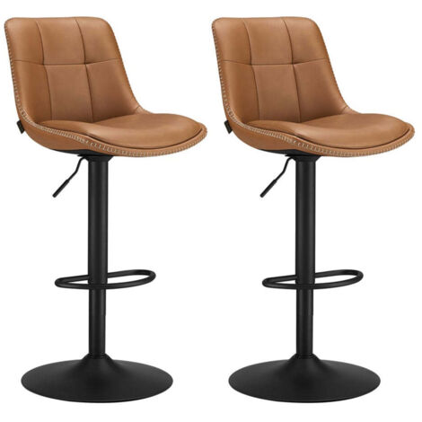 Tabourets de bar lot de 2 chaise de cuisine siège pivotant à hauteur réglable matelassé en PU avec dossier et repose-pieds salle à manger comptoir marron