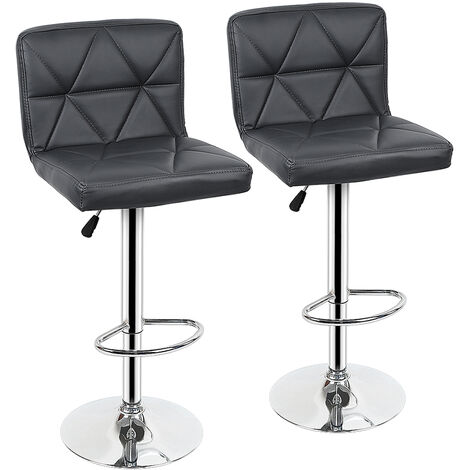 Tabourets de Bar Lot de 2, Chaises de Salle à Manger, Tabourets Hauts, Hauteur Réglable, Revêtement en PU, Maison Cuisine Bistro Gris