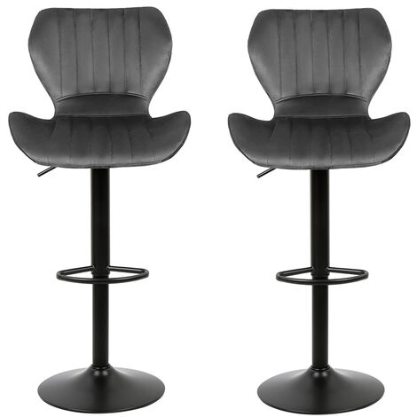 Tabourets de Bar, Lot de 2 chaises Haute, Siège pour Cuisine, avec Structure métal, revêtement Velours, Repose-Pieds, Hauteur réglable, Facile à Assembler - gris foncé
