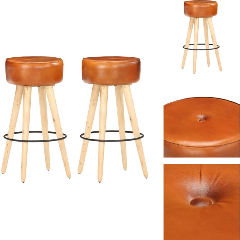 Vidaxl - Tabourets de bar lot de 2 cuir véritable et bois de manguier - Tabouret De Bar - Tabourets De Bar - Ensemble De Tabourets De Bar - Ensemble
