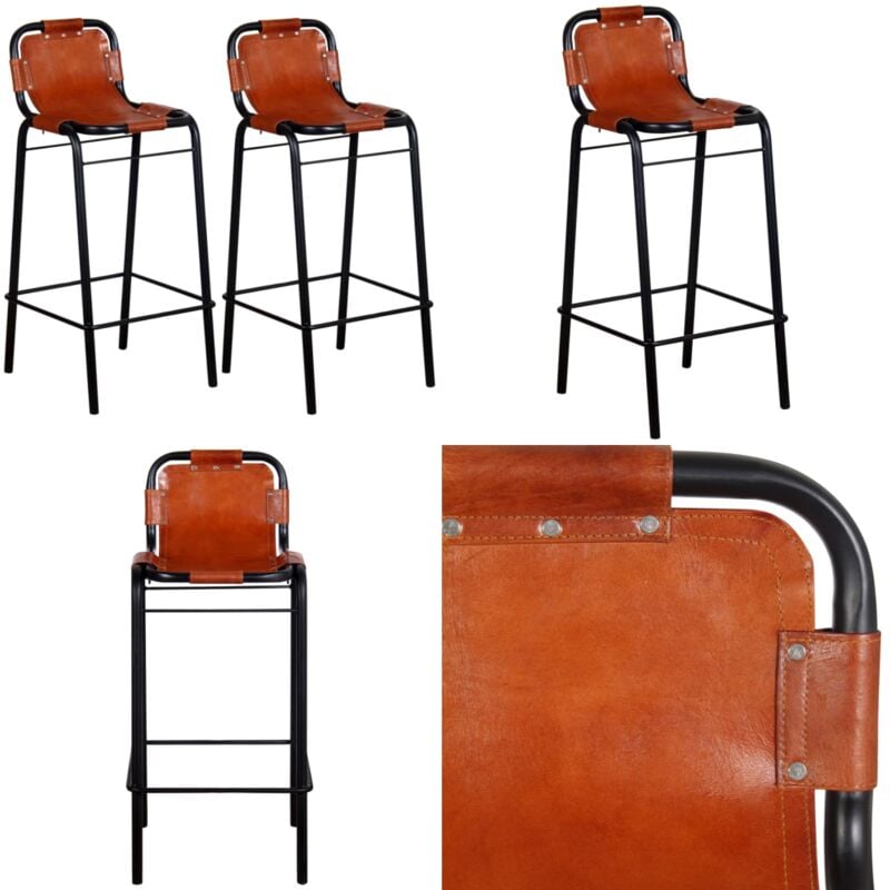 Vidaxl - Tabourets de bar lot de 2 cuir véritable - Tabourets De Bar - Tabourets En Cuir - Meubles Industriels - Décoration Intérieure - Salon - Home