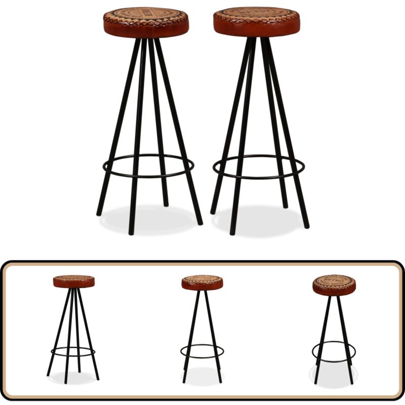 Tabourets de bar lot de 2 cuir véritable - Tabouret De Bar - Tabourets Industriels - Mobilier Design - Chaise Haute - Décoration Intérieure