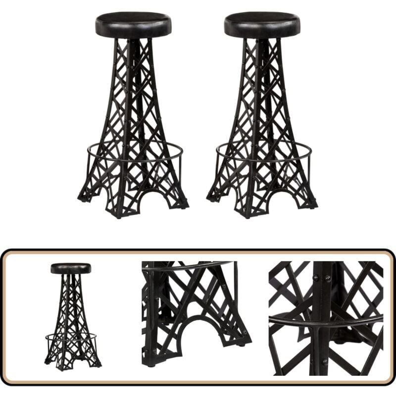 Vidaxl - Tabourets de bar lot de 2 cuir véritable - Tabourets De Bar - Tabourets En Cuir - Meubles Industriels - Décoration Intérieure - Chaise De Bar