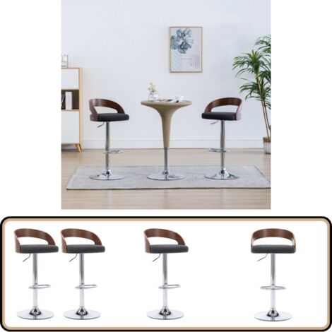Tabourets de bar lot de 2 gris foncé tissu et bois courbé - Chaises De Bar - Tabourets De Bar - Chaise De Comptoir - Meubles De Salon - Mobilier Intérieur