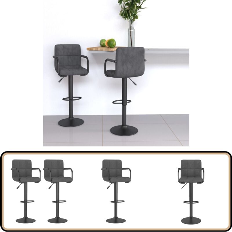 Tabourets de bar lot de 2 gris foncé velours - Tabouret De Bar - Chaise De Comptoir - Tabouret De Cuisine - Fauteuil De Bar - Meubles De Salon