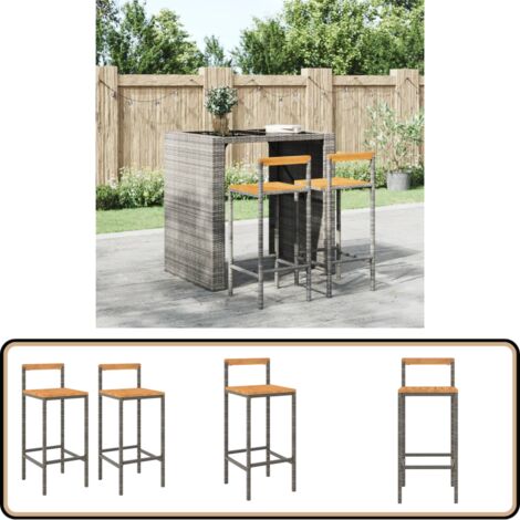 Tabourets de bar lot de 2 gris résine tressée et bois d'acacia - Tabouret De Bar - Tabouret De Comptoir - Chaise De Bar - Mobilier De Jardin - Meubles D'extérieur