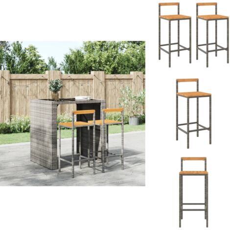 Tabourets de bar lot de 2 gris résine tressée et bois d'acacia - Tabouret De Bar - Tabouret De Comptoir - Chaise De Bar - Mobilier De Jardin - Meubles D'extérieur