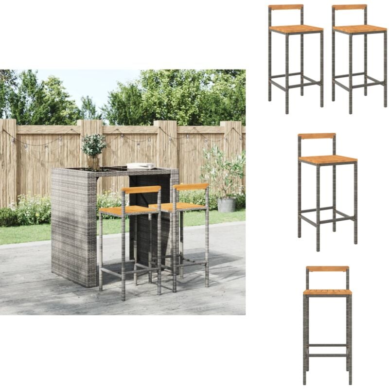 Vidaxl - Tabourets de bar lot de 2 gris résine tressée et bois d'acacia - Tabouret De Bar - Tabouret De Comptoir - Chaise De Bar - Mobilier De Jardin