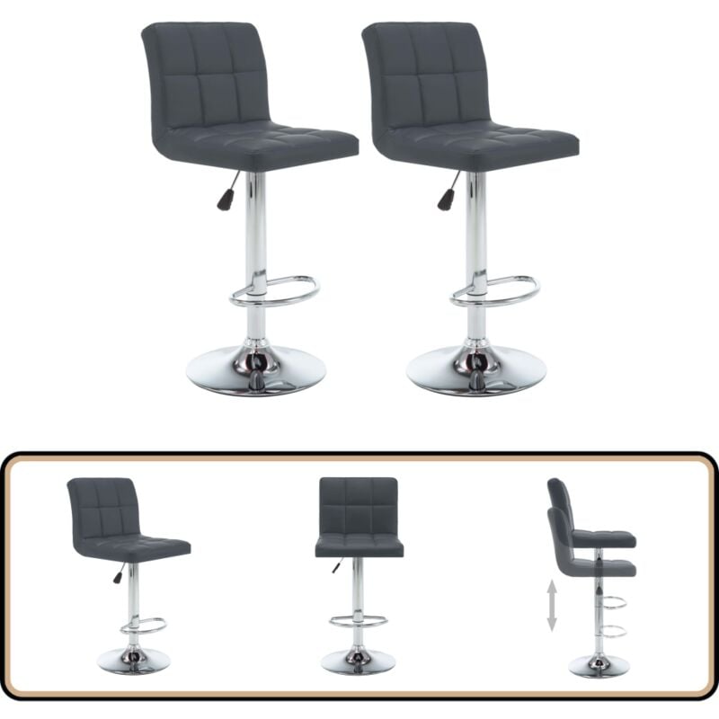 Vidaxl - Tabourets de bar lot de 2 gris similicuir - Tabouret De Bar - Chaise Haute - Tabouret De Comptoir - Mobilier De Cuisine - Siège Ergonomique