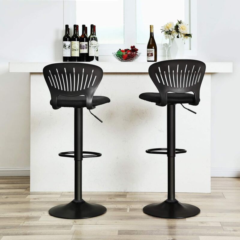 Hauteur r/églable Tissu Respirant Dossier en Forme de Couronne Assise rembourr/ée Lot de 2 Bar Noir LJB04BK SONGMICS Tabourets de Bar pour Cuisine Pivotant