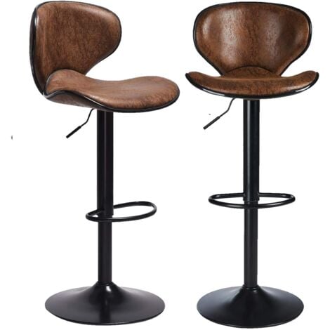 Tabourets de Bar, Lot de 2, Hauteur Réglable, Rotatif sur 360°, avec Dossier et Repose-Pieds, Salle à Manger, Roulement 180kg, Rétro