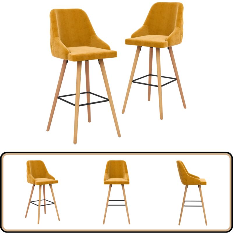 Vidaxl - Tabourets de bar lot de 2 jaune velours - Chaises De Bar - Tabourets De Comptoir - Meubles De Cuisine - Mobilier Moderne - Chaises Jaunes