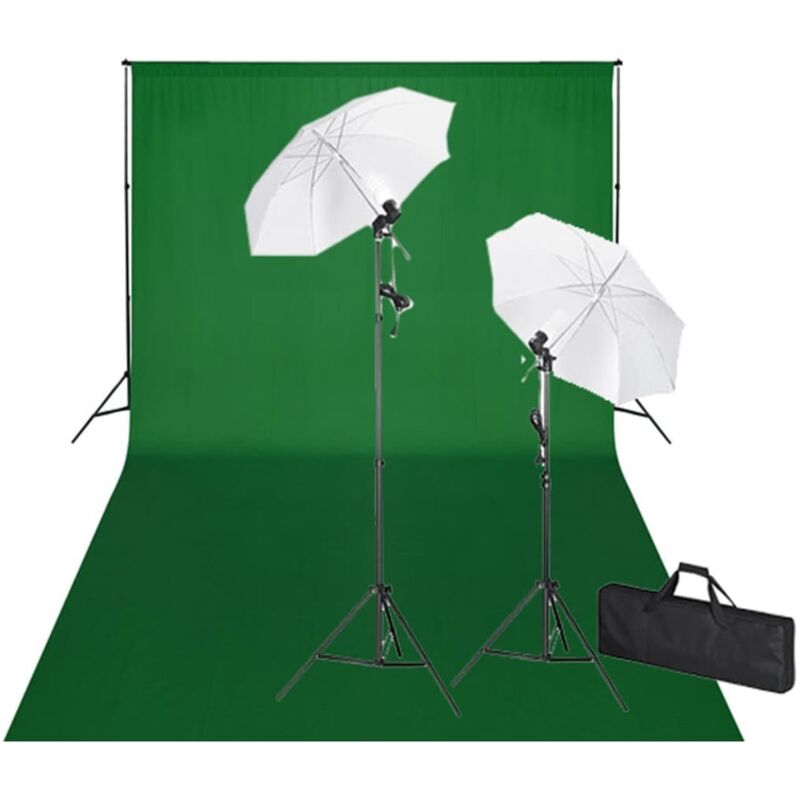 Kit de studio et toile de fond verte 600 x 300 cm et lumières, Vert, 160178