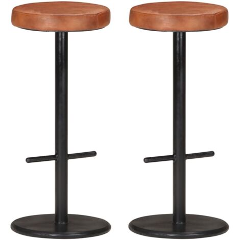 Vidaxl – Lot de 2 tabourets de bar en cuir véritable marron – Hauteur 76 cm – Repose-pieds – Cadre en fer enduit de poudre